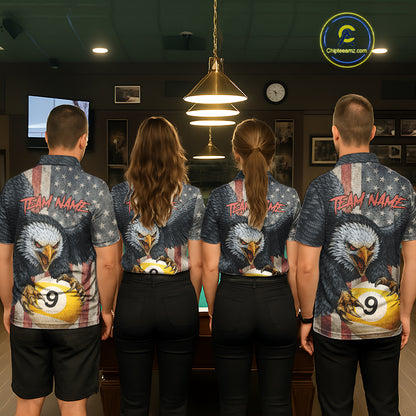 Personalized Vintage American Flag Eagle Billiard Shirt For Women, 9 Ball Pool Billiard Team Jerseys TDM5721
