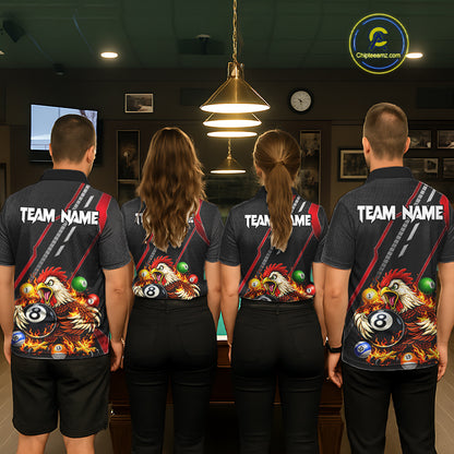 Funny Chicken Flame 8 Ball Billiard Shirt For Men Custom Billiard Team Jersey Polo & 1/4 Zip TDM6068