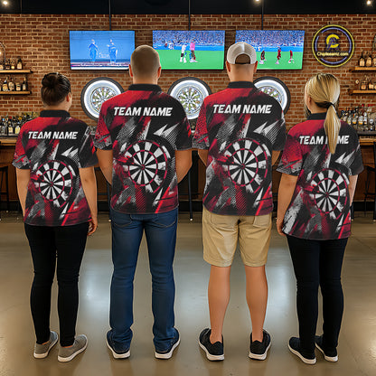Personalized Red Geometric Grunge Darts Shirt For Men Custom Darts Team Jersey Polo & 1/4 Zip TDM6508
