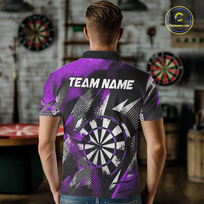 Personalized Purple Geometric Grunge Darts Shirt For Men Custom Darts Team Jersey Polo & 1/4 Zip TDM6509