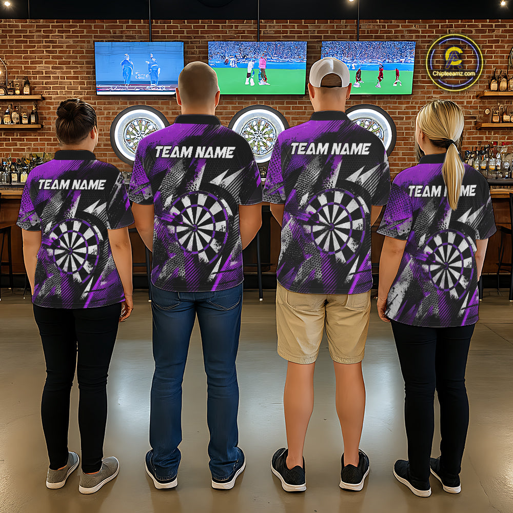 Personalized Purple Geometric Grunge Darts Shirt For Men Custom Darts Team Jersey Polo & 1/4 Zip TDM6509