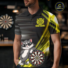 Load image into Gallery viewer, Custom Black And Yellow Funny Cat Darts Shirt For Men, Darts Jersey Polo &amp; 1/4 Zip, Darts Gifts TDM6510