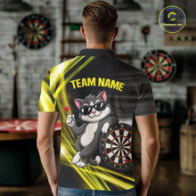Load image into Gallery viewer, Custom Black And Yellow Funny Cat Darts Shirt For Men, Darts Jersey Polo &amp; 1/4 Zip, Darts Gifts TDM6510