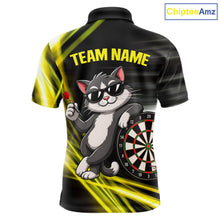 Load image into Gallery viewer, Custom Black And Yellow Funny Cat Darts Shirt For Men, Darts Jersey Polo &amp; 1/4 Zip, Darts Gifts TDM6510