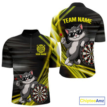 Load image into Gallery viewer, Custom Black And Yellow Funny Cat Darts Shirt For Men, Darts Jersey Polo &amp; 1/4 Zip, Darts Gifts TDM6510