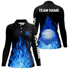 Load image into Gallery viewer, Womens Golf Polo Shirts Custom Golf Ball Fire Flame Golf Outfit For Ladies, Best Golf Gifts |Blue TDM1817