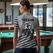 Load image into Gallery viewer, Personalized Grey US Flag Eagle Billiard Shirts For Women Custom Patriotic Billiard Pool Jerseys TDM2221