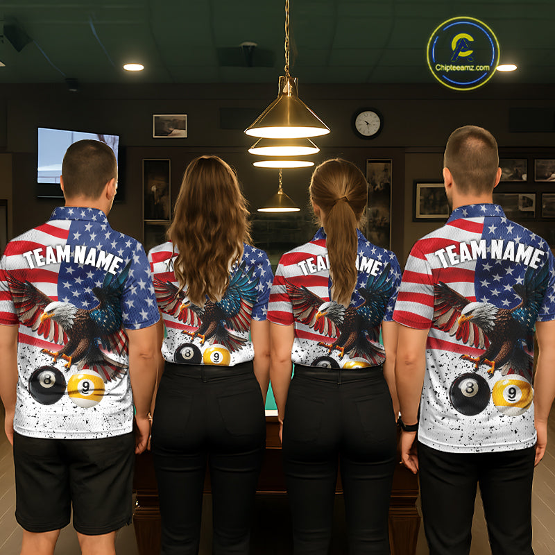 Personalized American Flag Eagle 8 Ball 9 Ball Billiard Jersey For Women, Patriotic Pool Team Shirts TDM7246