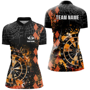 Orange Grunge Darts Board Argyle Pattern Custom Women Darts Shirts, Halloween Darts Team Jerseys TDM2732