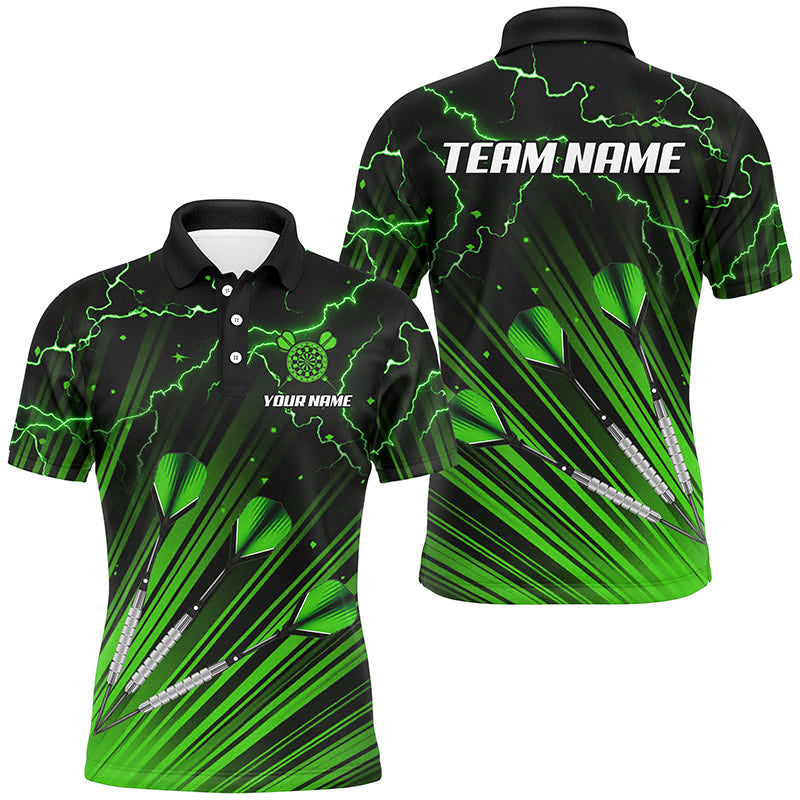 Green Dart Arrow Lightning Custom Darts Polo, Quarter-Zip Shirts For Men, Darts Jerseys Uniform TDM2975