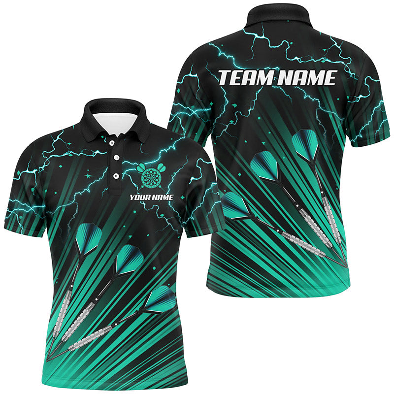 Turquoise Dart Arrow Lightning Custom Darts Polo, Quarter-Zip Shirts For Men, Darts Jerseys Uniform TDM2976