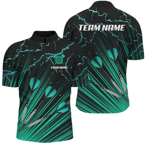 Turquoise Dart Arrow Lightning Custom Darts Polo, Quarter-Zip Shirts For Men, Darts Jerseys Uniform TDM2976