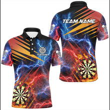 Load image into Gallery viewer, Blue And Red Thunder Lighting Custom Dart Shirts For Men, Fire Flame Darts Board Team Dart Jerseys TDM2979