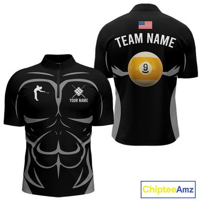Personalized 9 Ball Pool Team Shirts For Men Custom Billiard Jersey Polo & Quarter Zip TDM5208