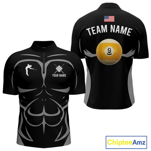 Personalized 9 Ball Pool Team Shirts For Men Custom Billiard Jersey Polo & Quarter Zip TDM5208