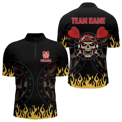 Personalized Fire Funny Skull Darts Polo & Quarter Zip Custom Men Darts Shirts Cool Dart Jerseys TDM3425