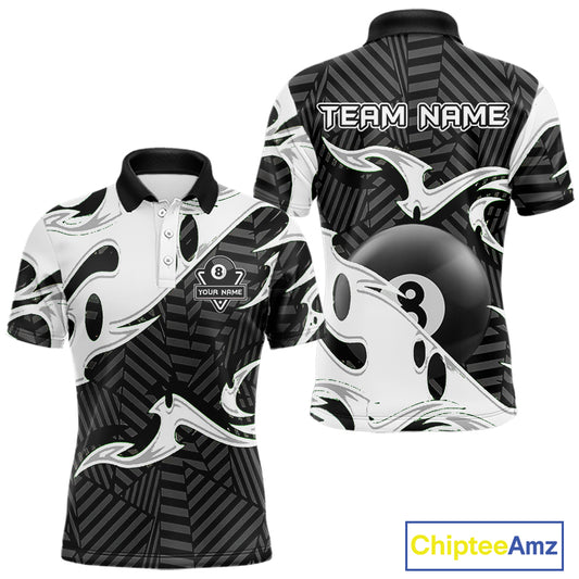 Personalized White Black 3D 8 Ball Billiards Pool Shirts For Men Custom Billiard Team Jerseys TDM5722