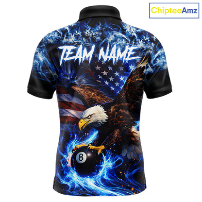 Blue Flaming Eagle 8 Ball Pool Billiard Shirt For Men Custom American Flag Billiard Team Jersey TDM5727