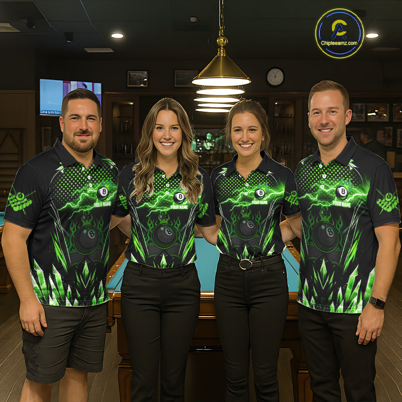 Personalized Green Icy Lightning 8 Ball Pool Men Polo Shirts Custom Billiard Team League Jersey TDM1443