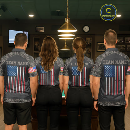 Personalized Retro Camo US Flag Billiard Shirt For Women, 8 Ball Pool Team Jersey Polo & 1/4 Zip TDM6336