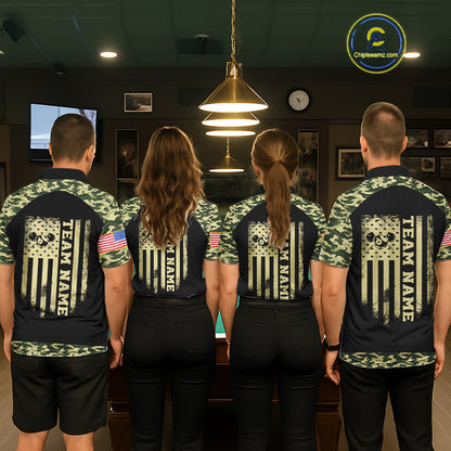 Personalized Green Camo US Flag Billiard Shirt For Men Custom Pool Team Jersey Polo & 1/4 Zip TDM6337