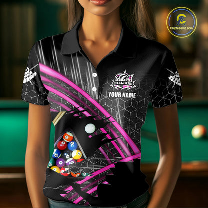 Personalized Billiard Shirts For Women Custom 8 Ball Pool Team Jersey Polo & Quarter Zip | Pink TDM6339