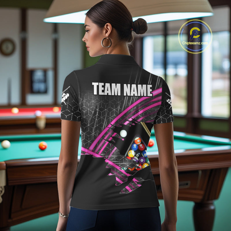 Personalized Billiard Shirts For Women Custom 8 Ball Pool Team Jersey Polo & Quarter Zip | Pink TDM6339