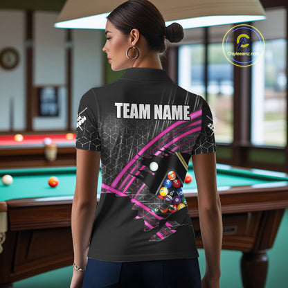 Personalized Billiard Shirts For Women Custom 8 Ball Pool Team Jersey Polo & Quarter Zip | Pink TDM6339