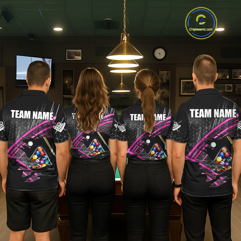 Personalized Billiard Shirts For Women Custom 8 Ball Pool Team Jersey Polo & Quarter Zip | Pink TDM6339