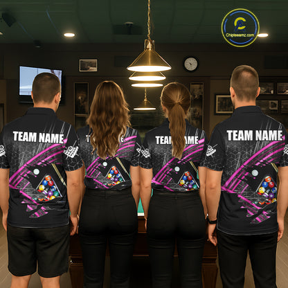Personalized Billiard Shirts For Women Custom 8 Ball Pool Team Jersey Polo & Quarter Zip | Pink TDM6339