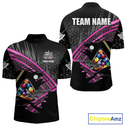 Personalized Billiard Shirts For Men Custom 8 Ball Pool Team Jersey Polo & Quarter Zip | Pink TDM6339