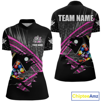 Personalized Billiard Shirts For Women Custom 8 Ball Pool Team Jersey Polo & Quarter Zip | Pink TDM6339