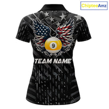Load image into Gallery viewer, Black US Flag 9 Ball Pool Wings Billiard Shirt For Women Custom Billiard Team Jersey Polo &amp; 1/4 Zip TDM6340