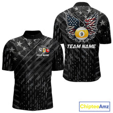 Load image into Gallery viewer, Black US Flag 9 Ball Pool Wings Billiard Shirt For Men Custom Billiard Team Jersey Polo &amp; 1/4 Zip TDM6340