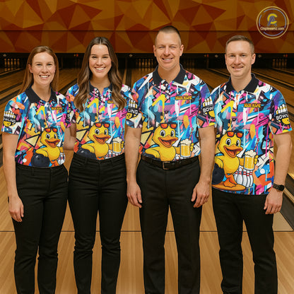 Funny Duck Colorful Graffiti Bowling Shirts For Men, Best Bowling Team Jersey Polo & 1/4 Zip TDM6514