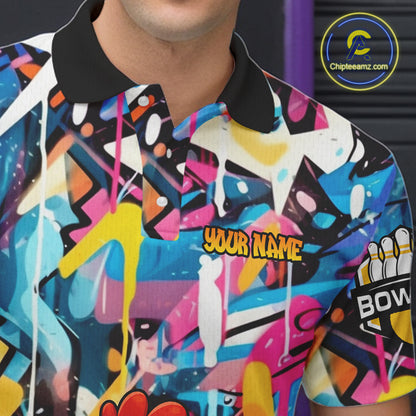 Funny Chicken Colorful Graffiti Bowling Shirts For Men, Best Bowling Team Jersey Polo & 1/4 Zip TDM6515