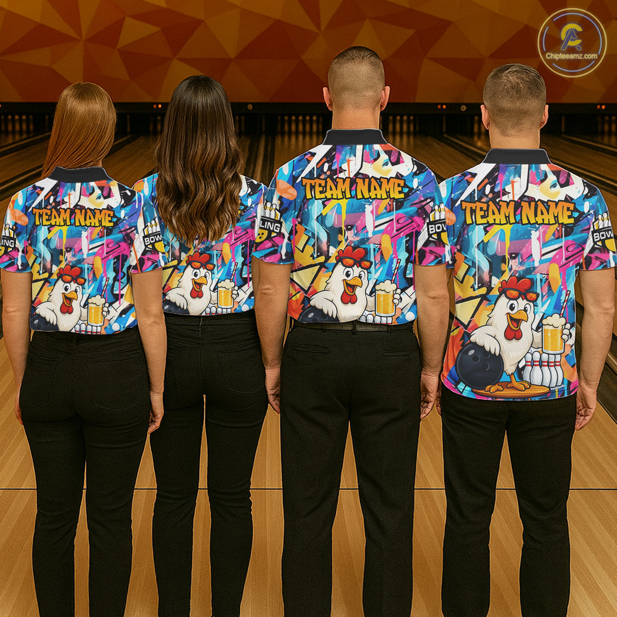 Funny Chicken Colorful Graffiti Bowling Shirts For Men, Best Bowling Team Jersey Polo & 1/4 Zip TDM6515
