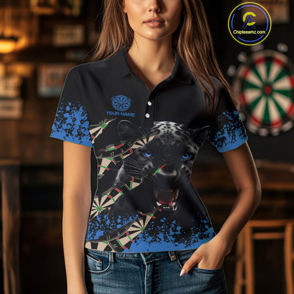 Black And Blue Grunge Panther Darts Shirt Polo & Quarter Zip For Women Custom Darts Team Jersey TDM4582