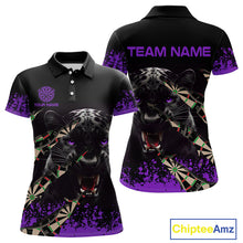 Load image into Gallery viewer, Black And Purple Grunge Panther Darts Shirt Polo &amp; Quarter Zip For Women Custom Darts Team Jersey TDM4583