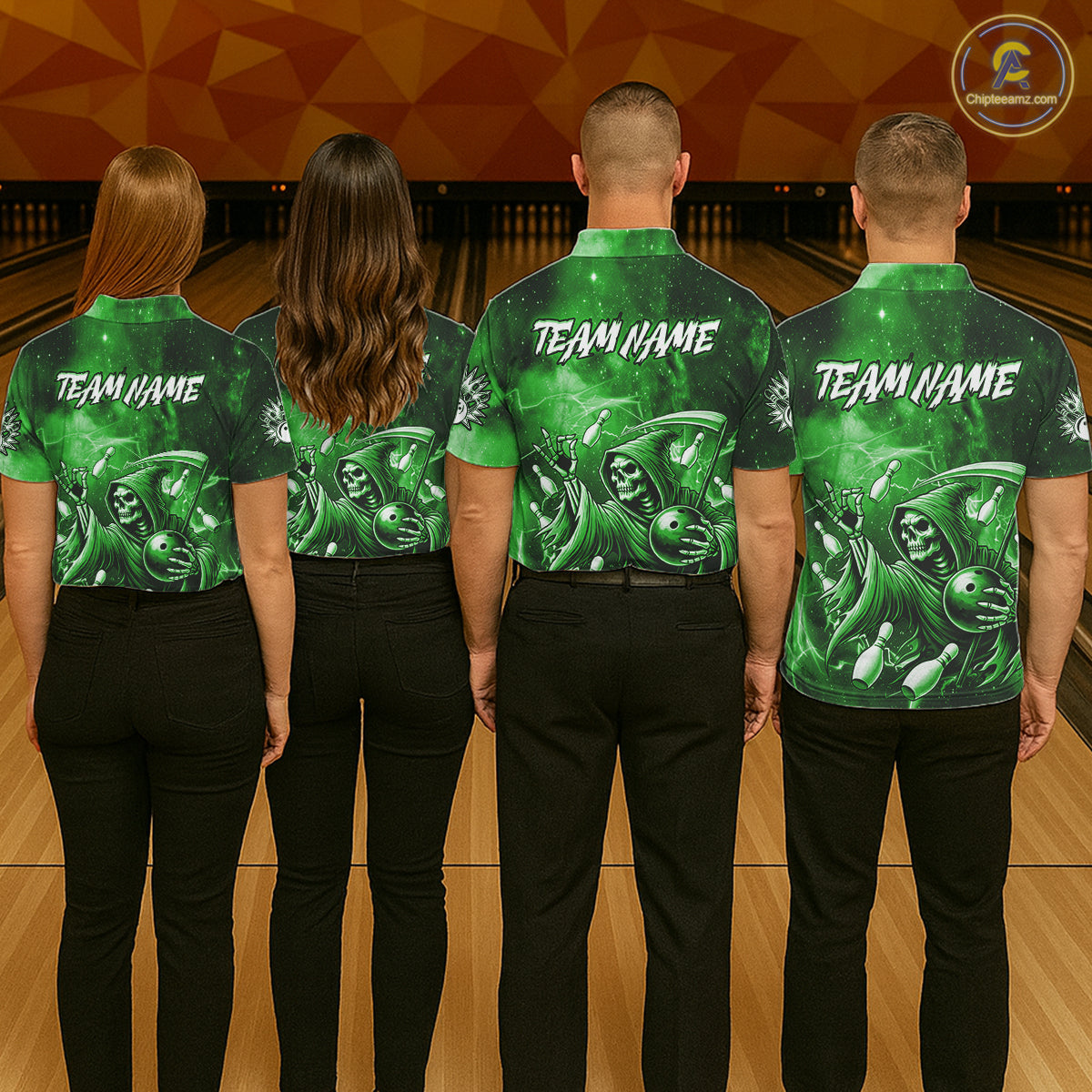 Funny Green Grim Reaper Galaxy Bowling Shirt For Women Custom Bowling Team Jersey Polo & 1/4 Zip TDM7247