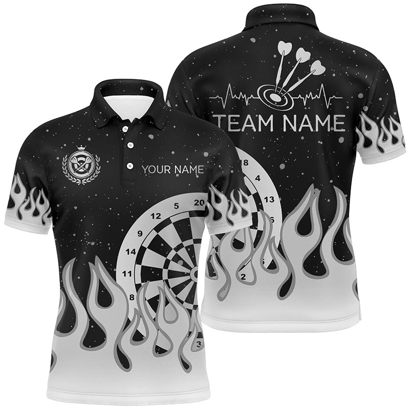 Grey Black Dartboard Fire Flame Men Darts Polo & Quarter-Zip Shirt Custom Team Jersey Darts Gifts TDM2739