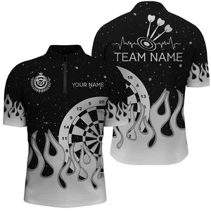 Grey Black Dartboard Fire Flame Men Darts Polo & Quarter-Zip Shirt Custom Team Jersey Darts Gifts TDM2739