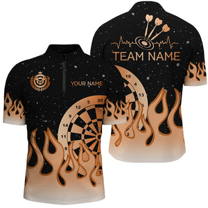 Orange Dartboard Fire Flame Men Darts Polo & Quarter-Zip Shirt Custom Team Jersey Darts Gifts TDM2740