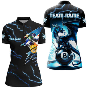 Blue Lightning Thunder Custom 3D Dragon 8 Ball Billiard Shirts, Women Billiard League Team Jerseys TDM2744