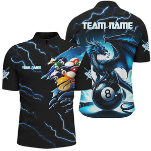 Blue Lightning Thunder Custom 3D Dragon 8 Ball Billiard Shirts, Men Billiard League Team Jerseys TDM2744