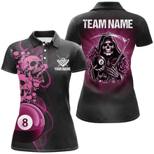 Load image into Gallery viewer, Funny Skull And Rose Custom 8 Ball Billiard Shirts For Women, Pink Black Scary Billiard Jerseys TDM2747