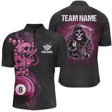 Load image into Gallery viewer, Funny Skull And Rose Custom 8 Ball Billiard Shirts For Men, Pink Black Scary Billiard Jerseys TDM2747