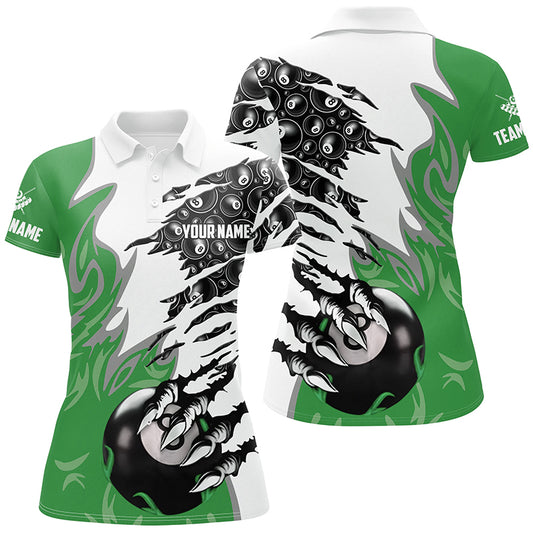 Personalized Claw 8 Ball Pool Green 3D Billiard Polo Shirts For Women Best Billiard Apparel Clothing TDM0576