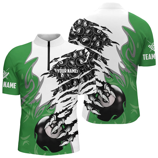 Personalized Claw 8 Ball Pool Green 3D Billiard Men Quarter-Zip Shirts, Billiard Apparel  TDM0576