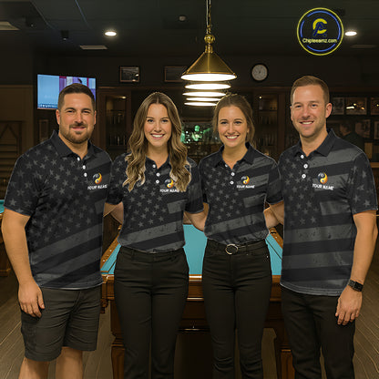 Black US Flag Yin-Yang 8 Ball & 9 Ball Custom Billiard Shirts For Women, Billiard Team Jersey TDM5460